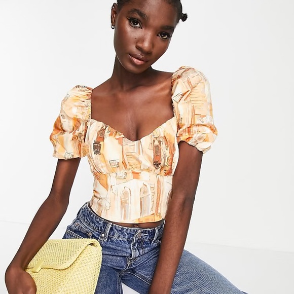 & Other Stories Peach Puff Sleeve Top - 10 - Picture 1 of 1